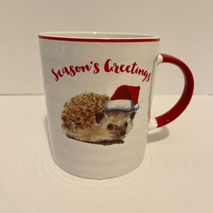 Maddison Studio Large Coffee Mug, “Seasons Greetings” Hedgehog in a Santa Hat